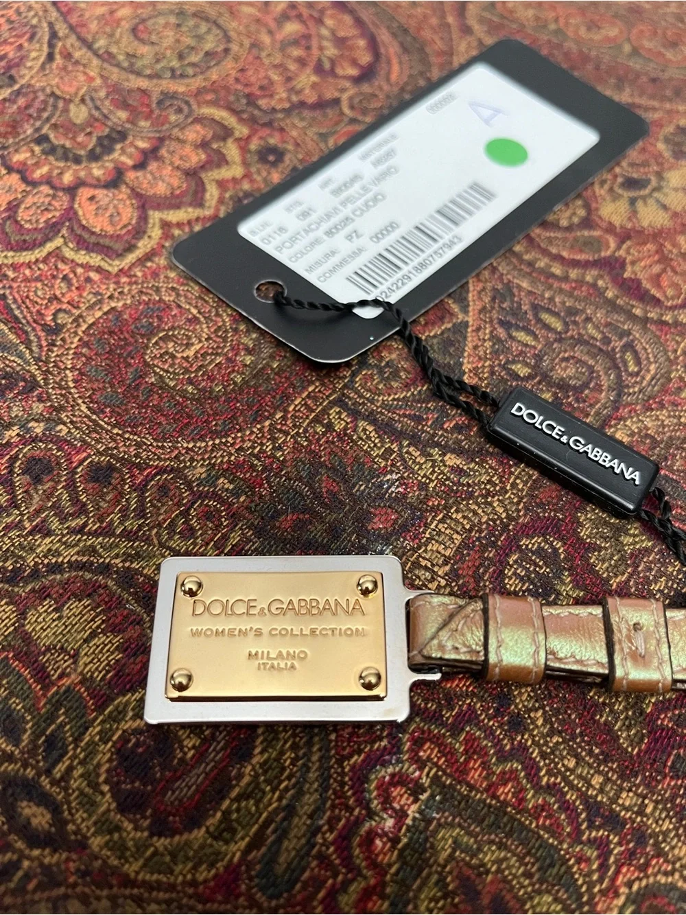 Dolce & Gabbana Iridescent Light Brown Leather Keyring - NWT - Authentic